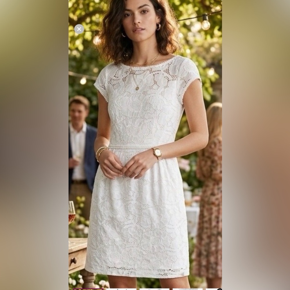 Vintage Nanette Lepore “Vamos” white cotton eyelet dress made USA sz4 Pom poms